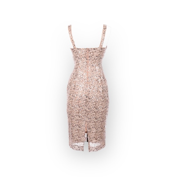 new Jill Stuart 𑁍 All Over Sequin MIDI Sheath Cocktail Dress 𑁍 Champagne Pink - Picture 2 of 16